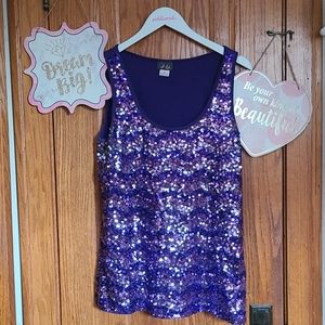 Zig Zagged Sequined Purple Tank Top
